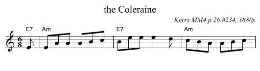the Coleraine - staff notation