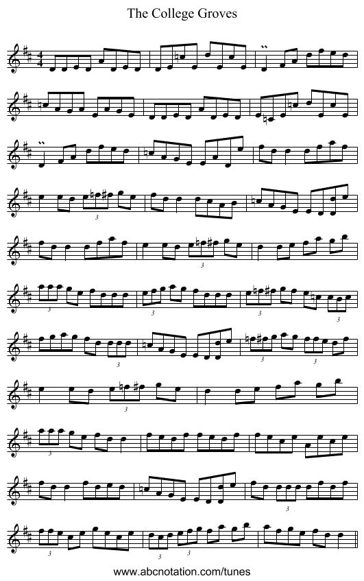 The College Groves - staff notation