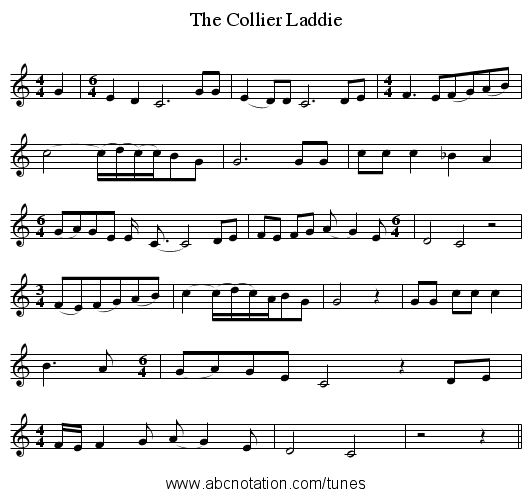 The Collier Laddie - staff notation