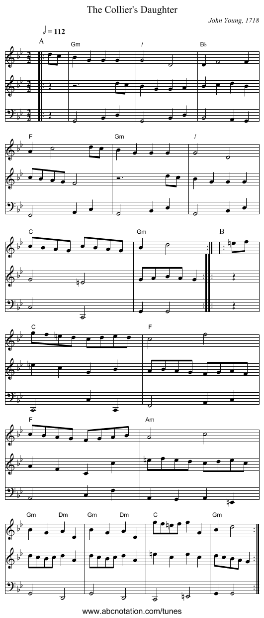 The Collier's Daughter - staff notation