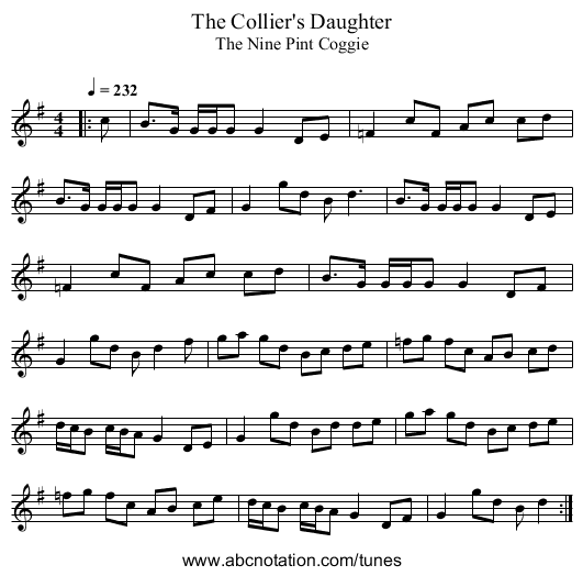 The Collier's Daughter - staff notation