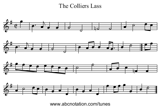The Colliers Lass - staff notation