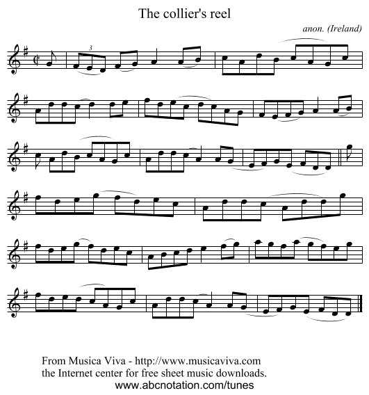 The collier's reel - staff notation