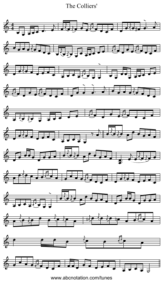 The Colliers' - staff notation