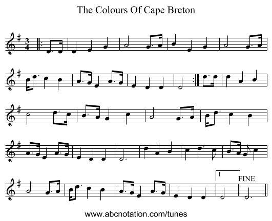 The Colours Of Cape Breton - staff notation