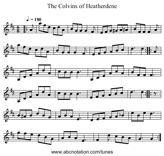 The Colvins of Heatherdene - staff notation
