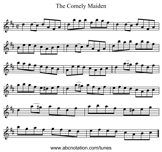 The Comely Maiden - staff notation