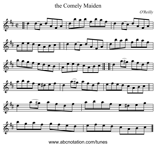 the Comely Maiden - staff notation