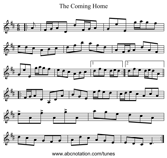 The Coming Home - staff notation