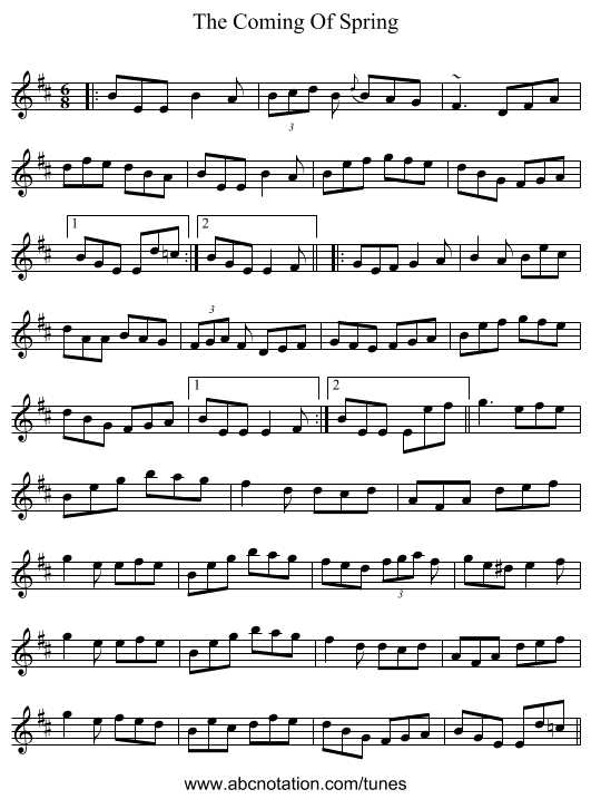 The Coming Of Spring - staff notation