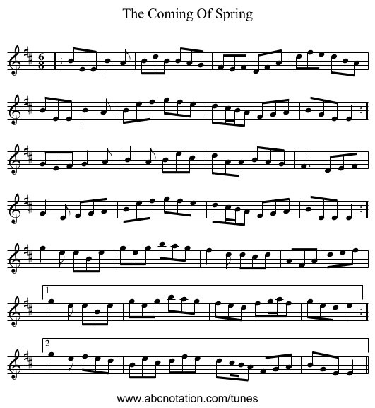 The Coming Of Spring - staff notation