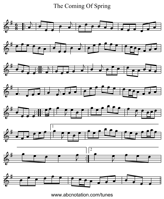 The Coming Of Spring - staff notation