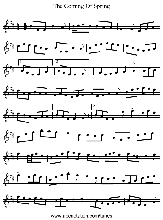 The Coming Of Spring - staff notation