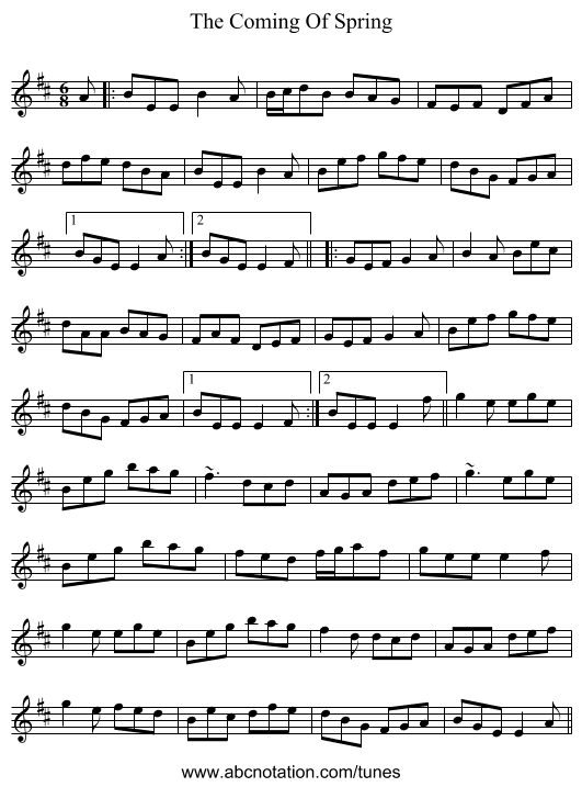 The Coming Of Spring - staff notation