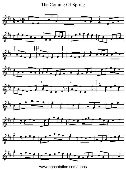 The Coming Of Spring - staff notation