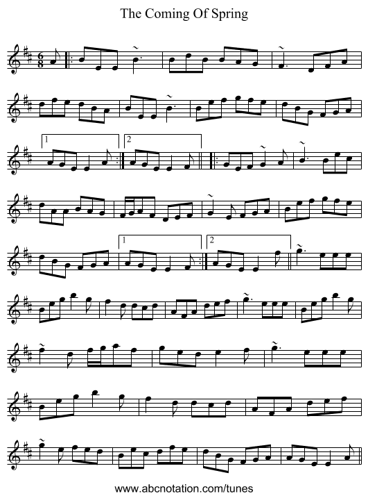 The Coming Of Spring - staff notation