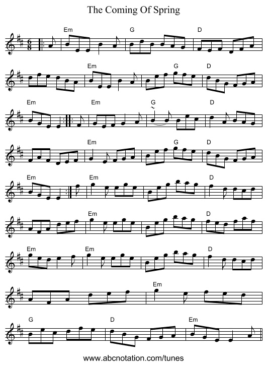 The Coming Of Spring - staff notation