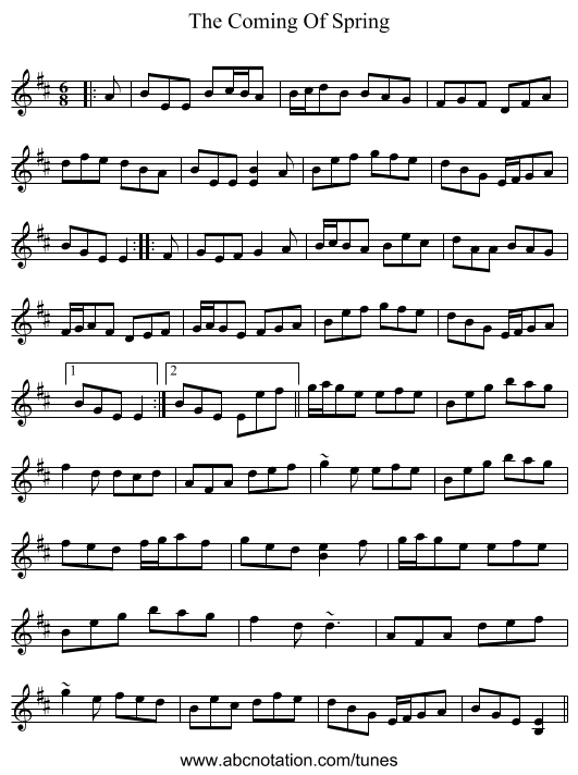 The Coming Of Spring - staff notation