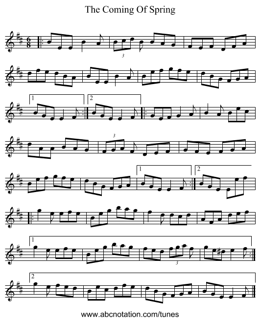 The Coming Of Spring - staff notation