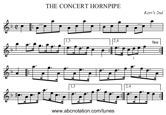 THE CONCERT HORNPIPE - staff notation