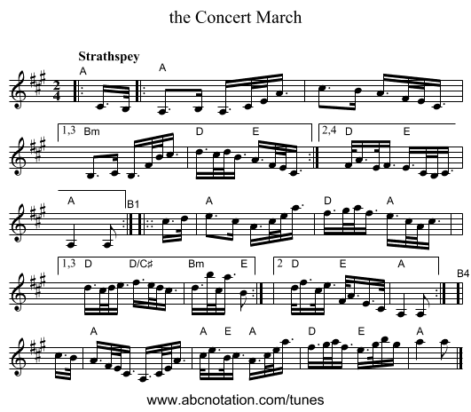 the Concert March - staff notation