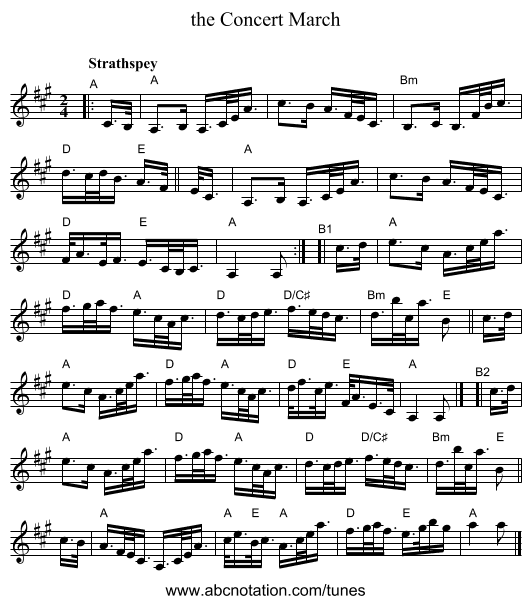 the Concert March - staff notation