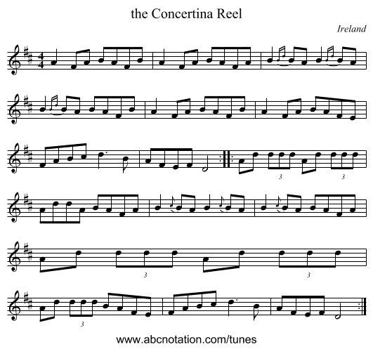 the Concertina Reel - staff notation