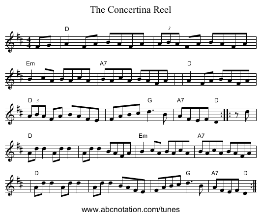The Concertina Reel - staff notation