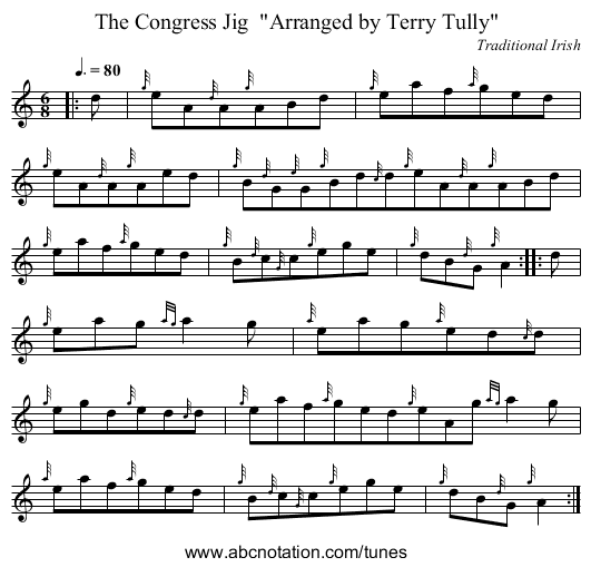 The Congress Jig Arranged by Terry Tully - staff notation
