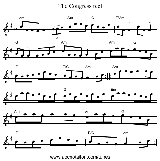 The Congress reel - staff notation