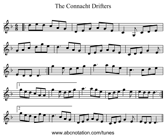 The Connacht Drifters - staff notation