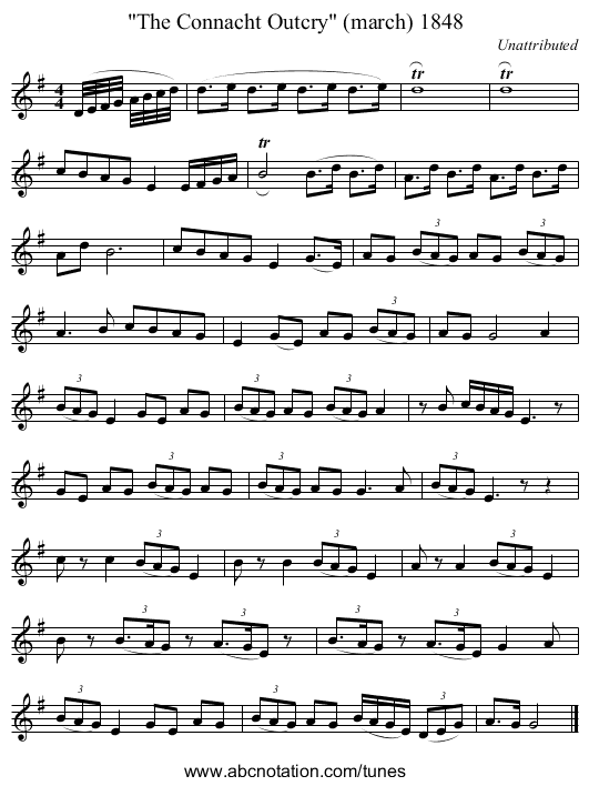 The Connacht Outcry (march) 1848 - staff notation
