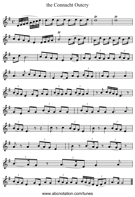 the Connacht Outcry - staff notation