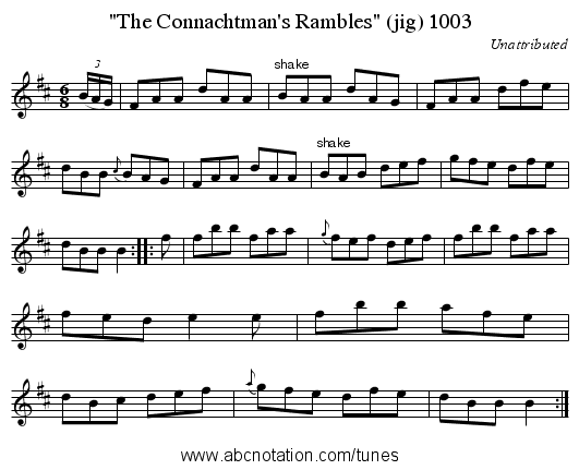 The Connachtman's Rambles (jig) 1003 - staff notation
