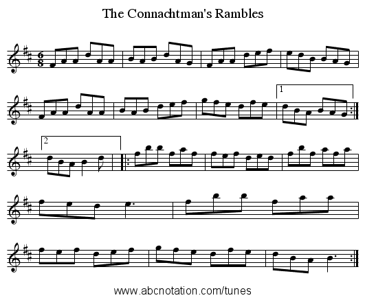 The Connachtman's Rambles - staff notation