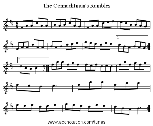 The Connachtman's Rambles - staff notation