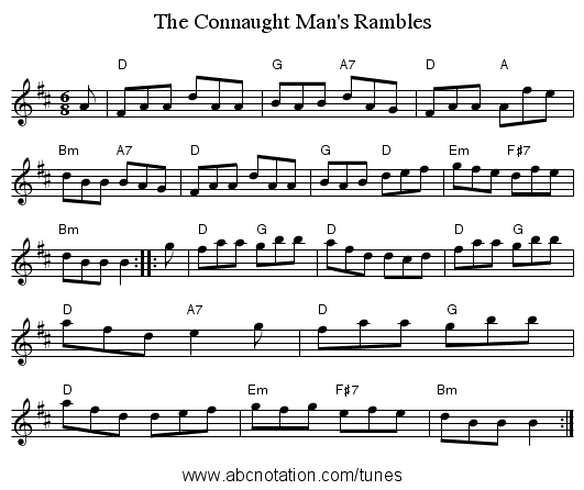 The Connaught Man's Rambles - staff notation