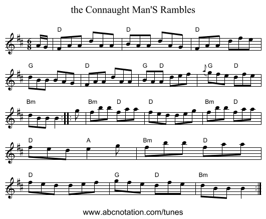 the Connaught Man'S Rambles - staff notation