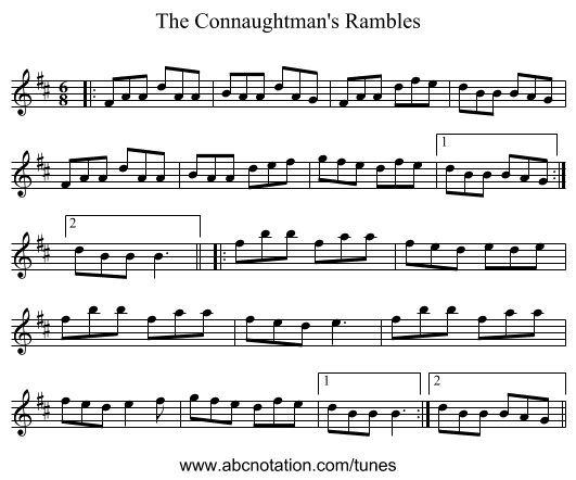 The Connaughtman's Rambles - staff notation