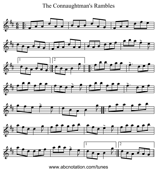 The Connaughtman's Rambles - staff notation