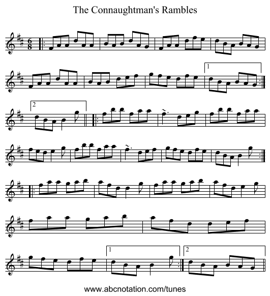 The Connaughtman's Rambles - staff notation