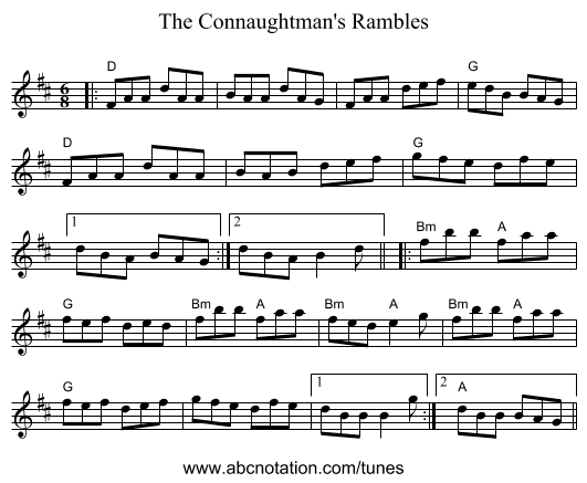 The Connaughtman's Rambles - staff notation
