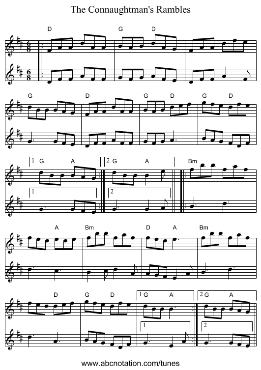 The Connaughtman's Rambles - staff notation
