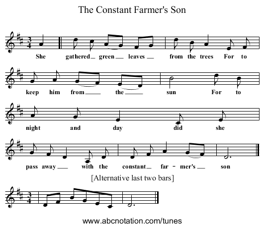 The Constant Farmer's Son - staff notation