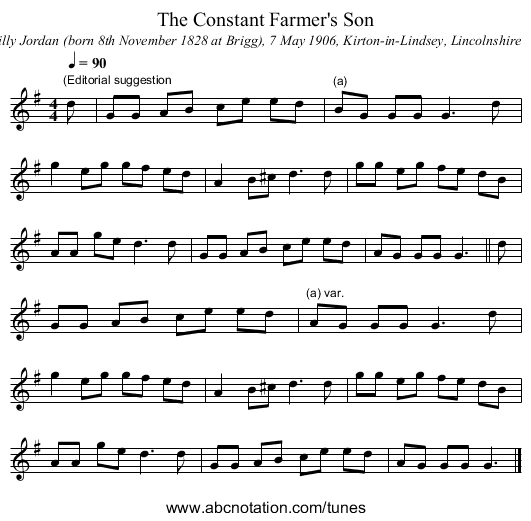 The Constant Farmer's Son - staff notation