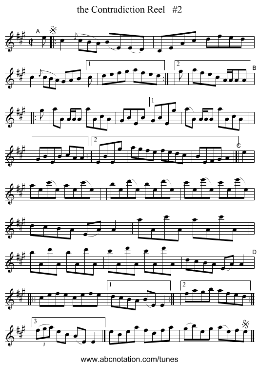 the Contradiction Reel   #2 - staff notation