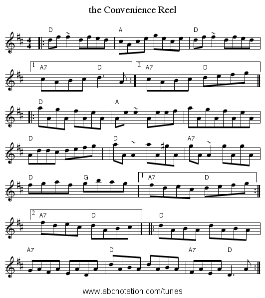 the Convenience Reel - staff notation