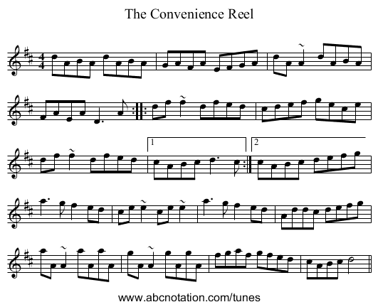 The Convenience Reel - staff notation