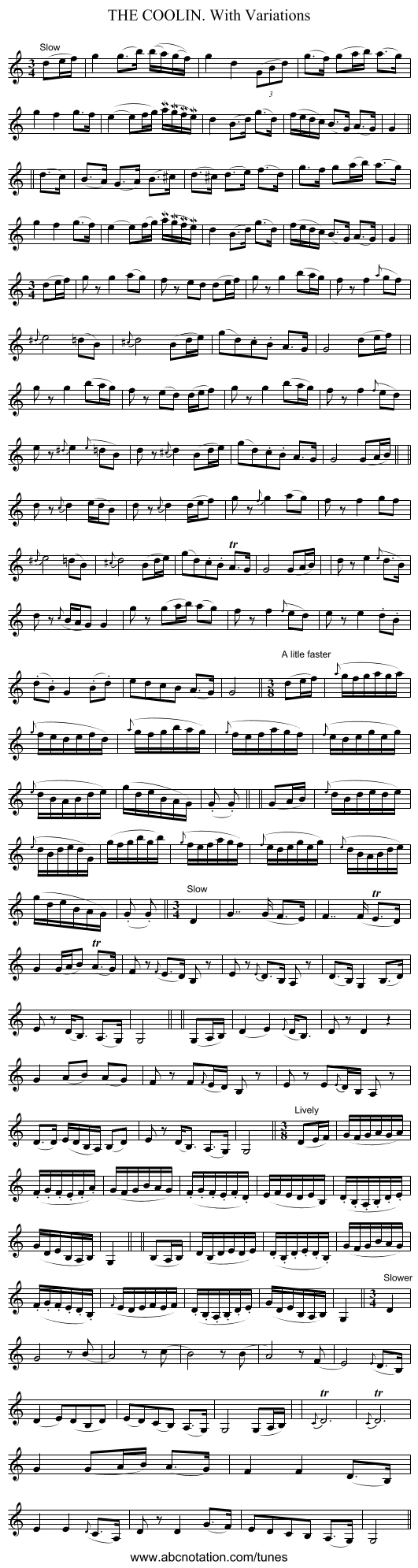 THE COOLIN. With Variations - staff notation