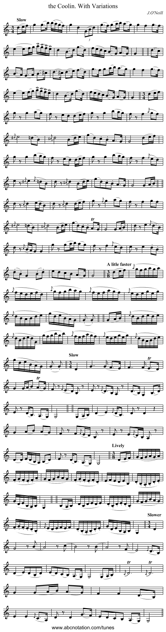 the Coolin. With Variations - staff notation